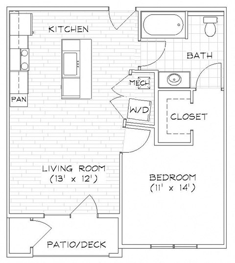 A4 643 Sq. Ft. Floor Plan at Piazza on West Pine, Saint Louis, MO, 63108